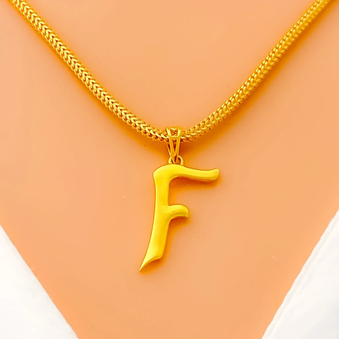 Petite Elevated F 22k Gold Letter Pendant
