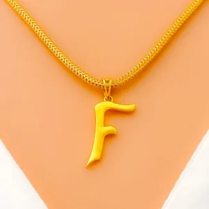 Petite Elevated F 22k Gold Letter Pendant