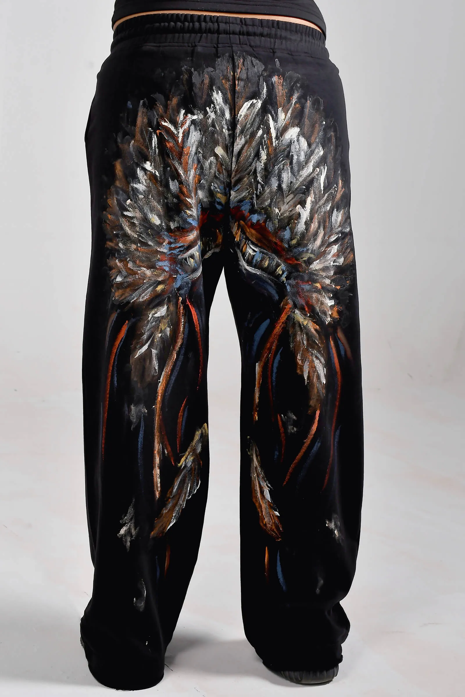 Phoenix Fire Hand-Painted Wide-Leg Pants