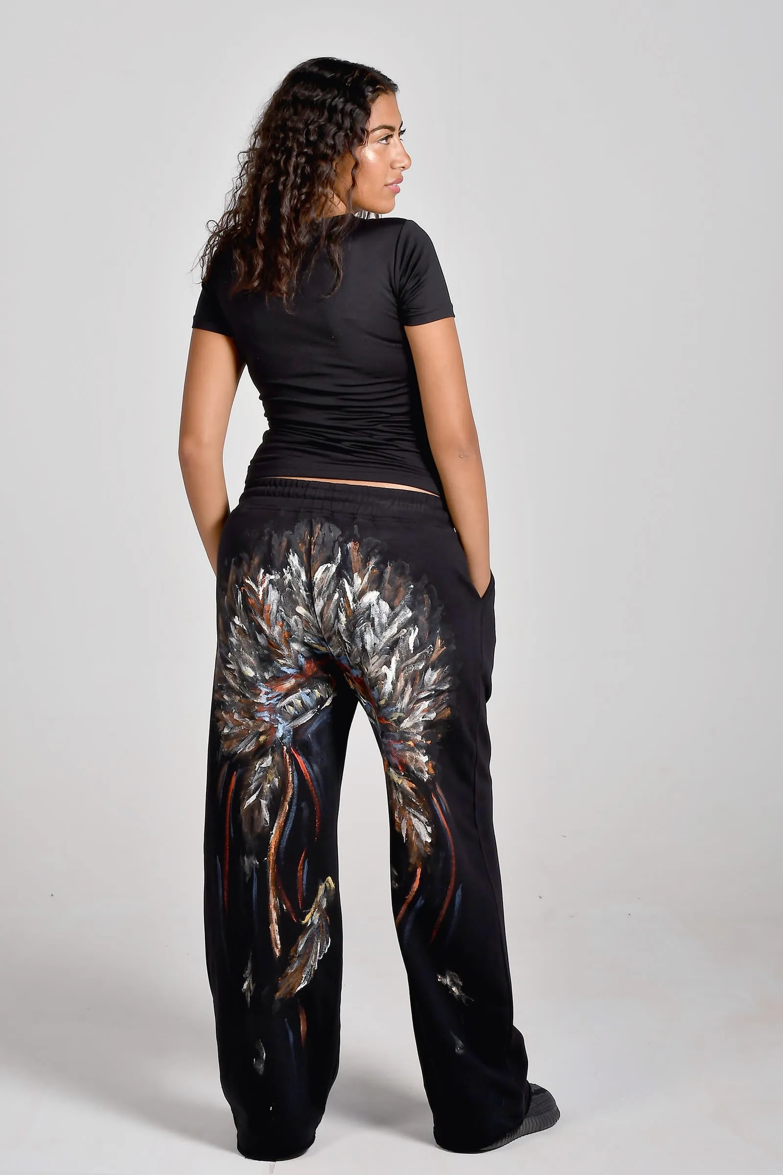 Phoenix Fire Hand-Painted Wide-Leg Pants