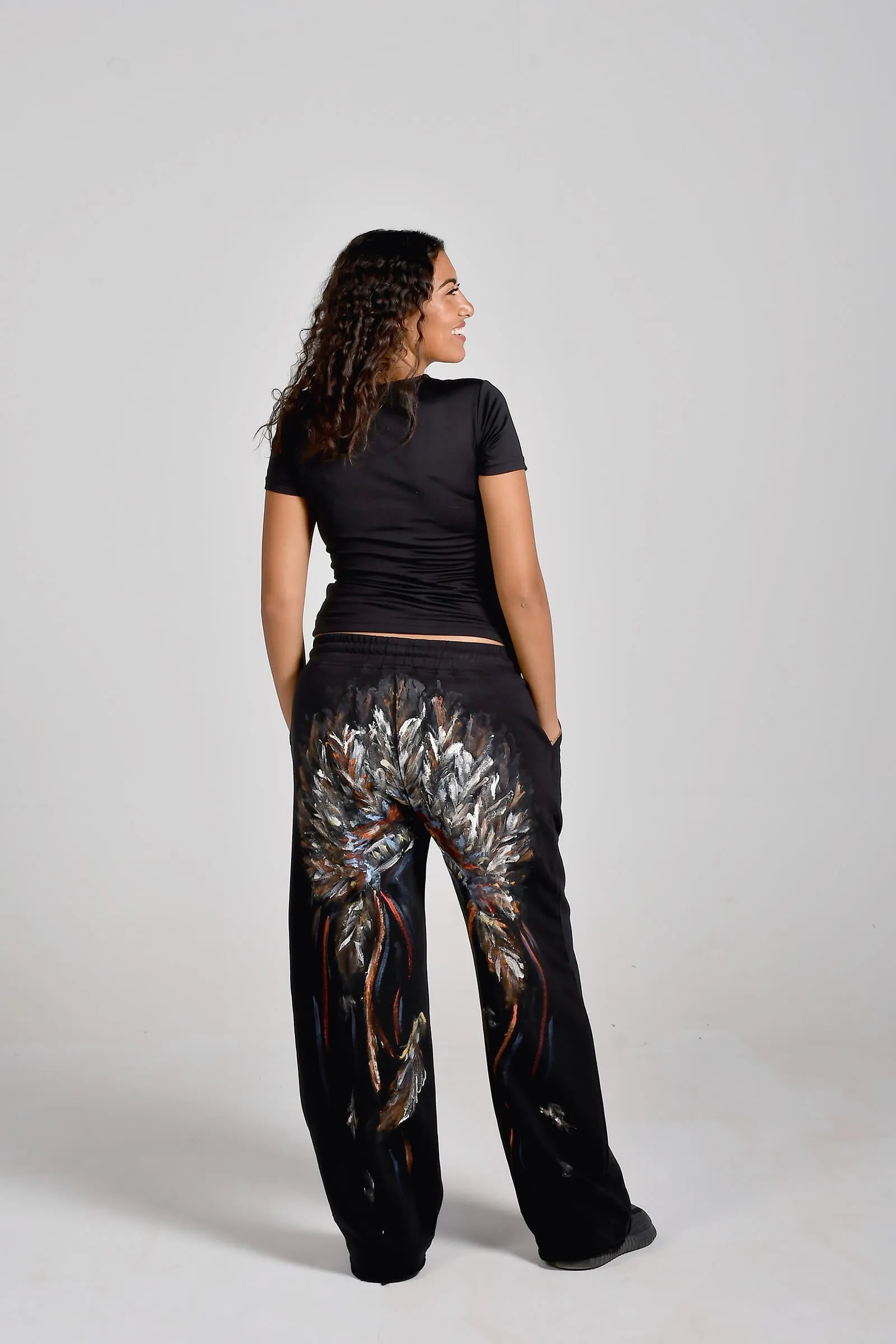 Phoenix Fire Hand-Painted Wide-Leg Pants