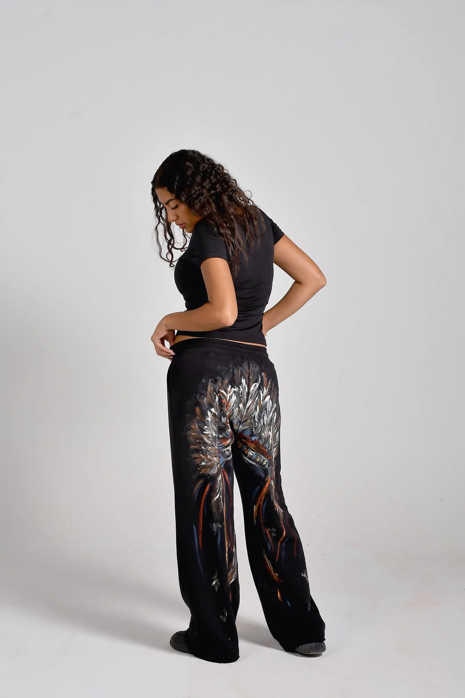 Phoenix Fire Hand-Painted Wide-Leg Pants