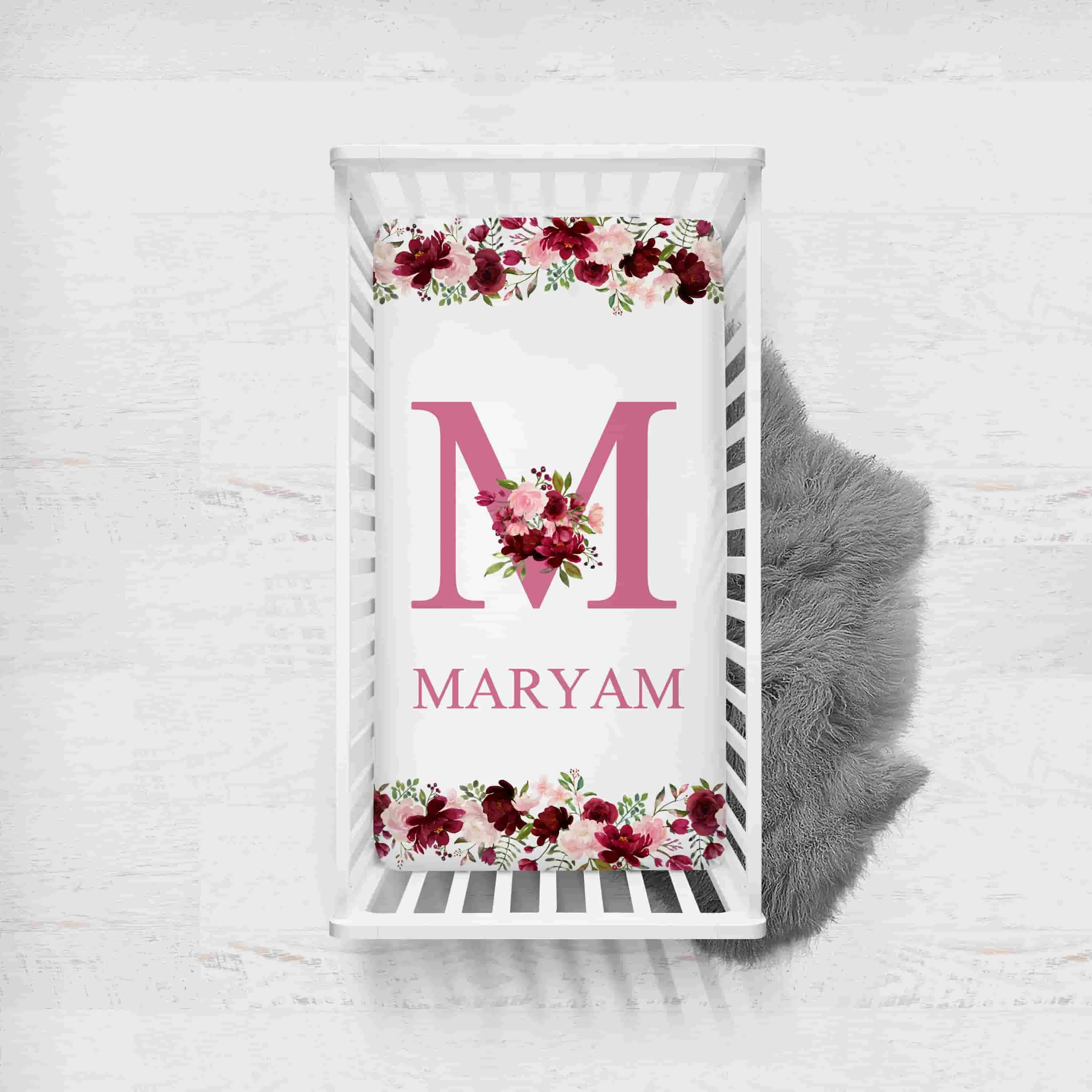 Pink and white Flower Themed Personalised Cot Set