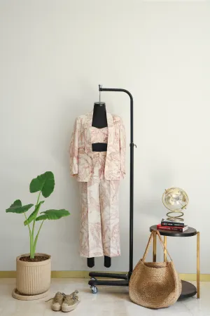 Pink Foliage 3-Piece Blazer Set with Bralette & Pants