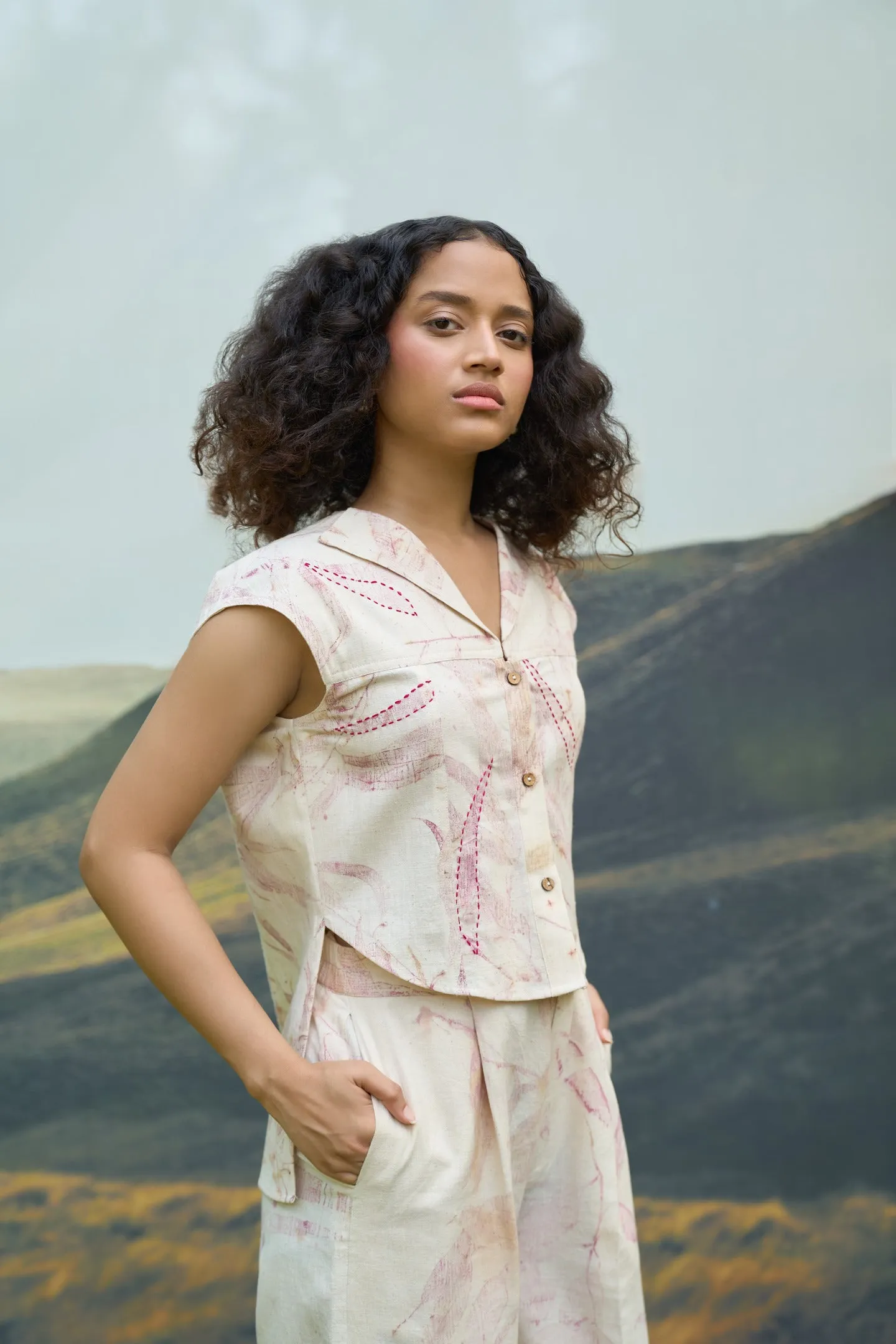 Pink Foliage Top & Pants Set