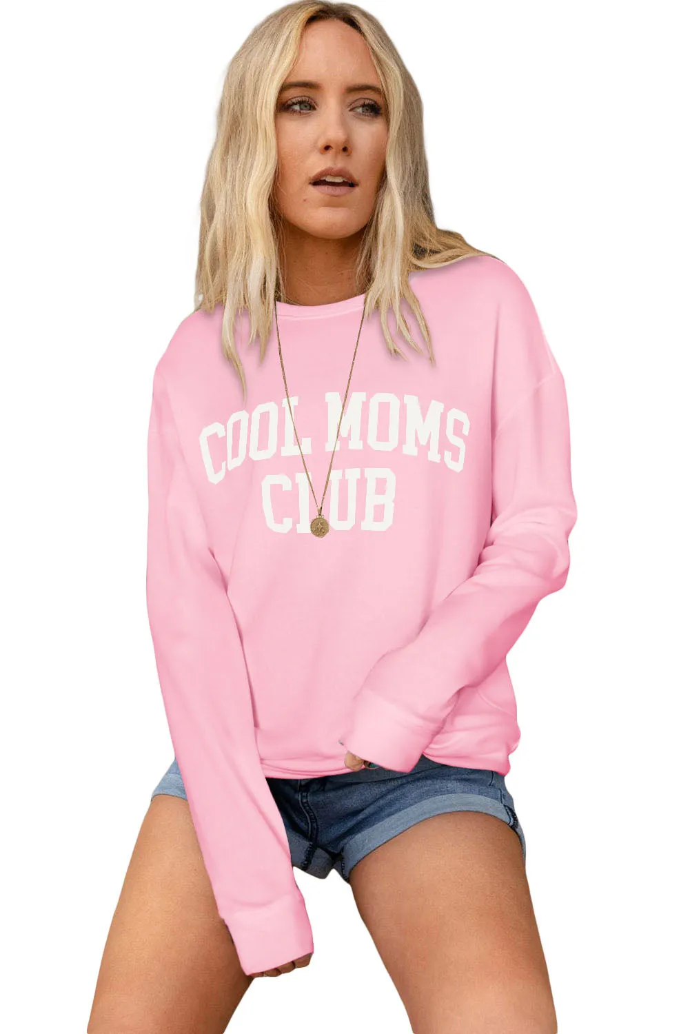 Pink Gray COOL MOMS CLUB Drop Shoulder Sweatshirt