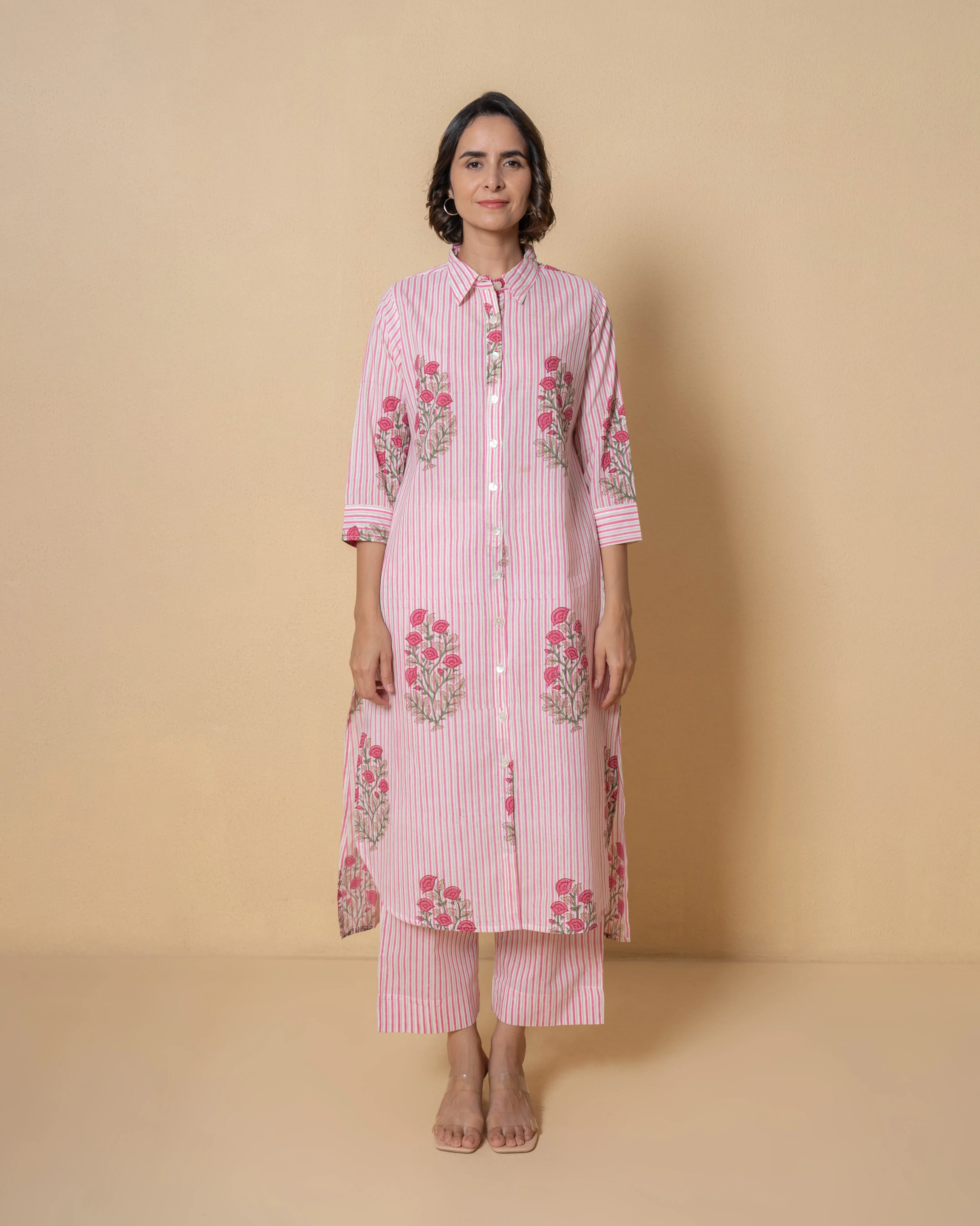 Pink Mirage Block Print Cotton Kurta Set