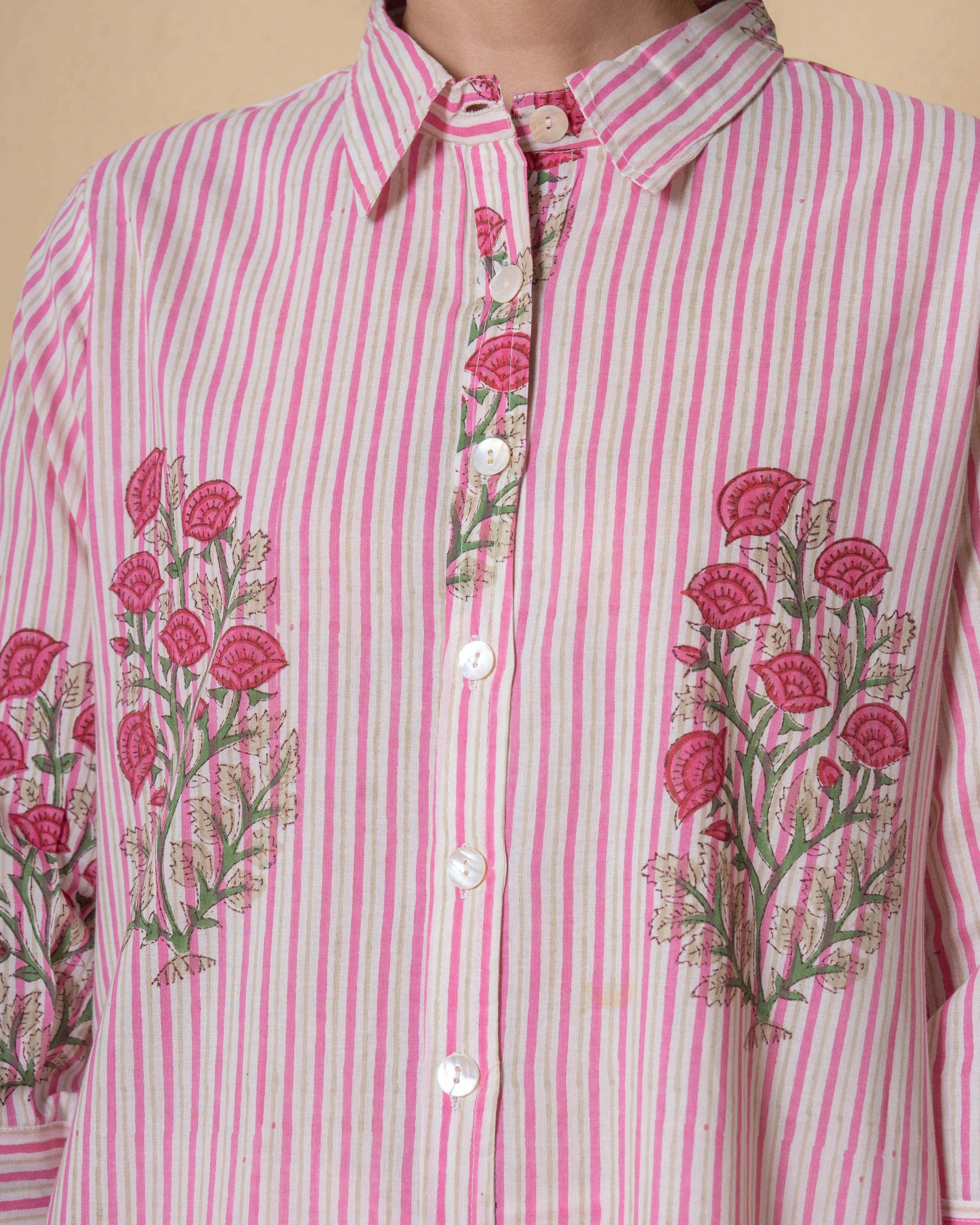 Pink Mirage Block Print Cotton Kurta Set
