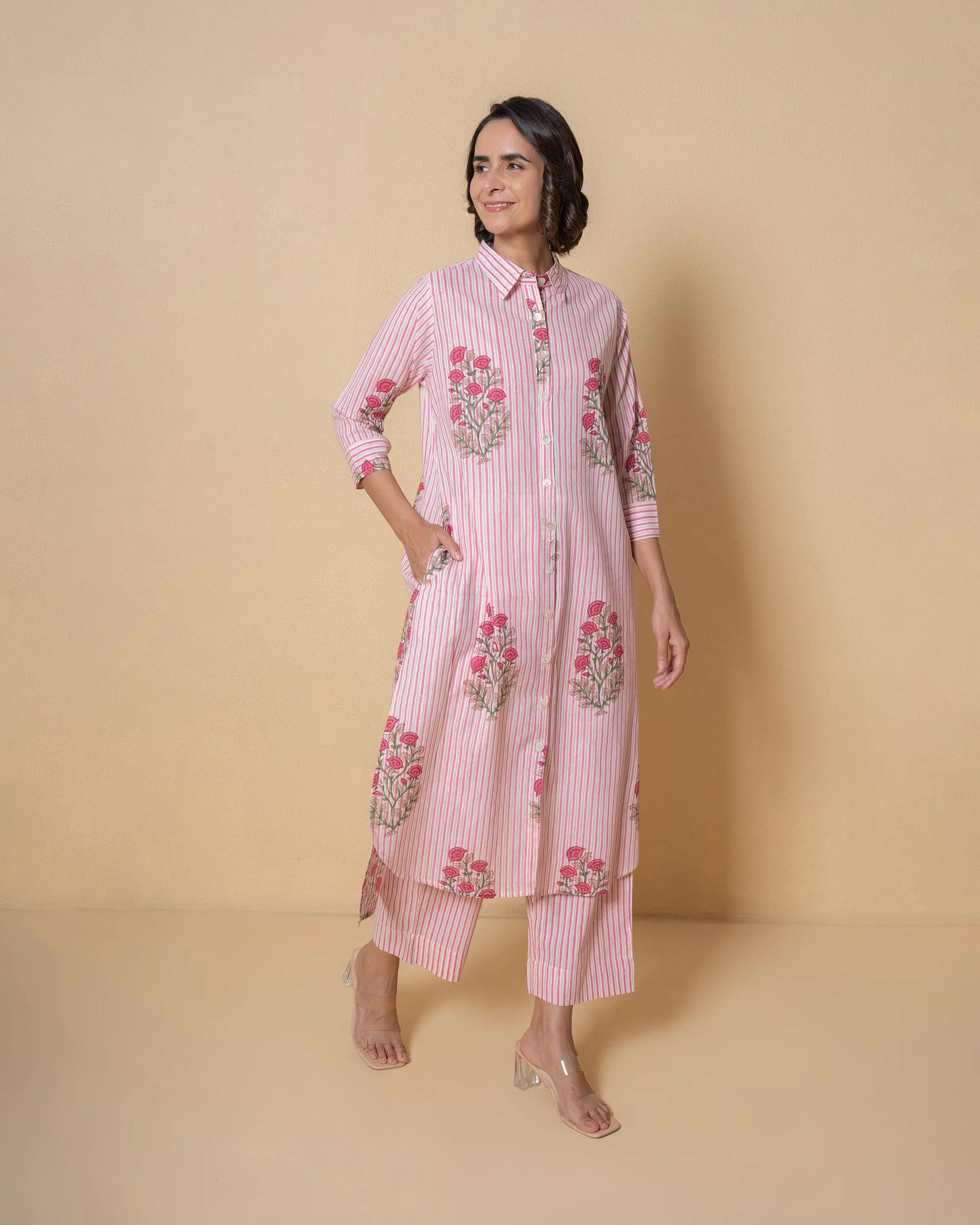 Pink Mirage Block Print Cotton Kurta Set