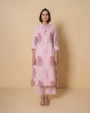 Pink Mirage Block Print Cotton Kurta Set