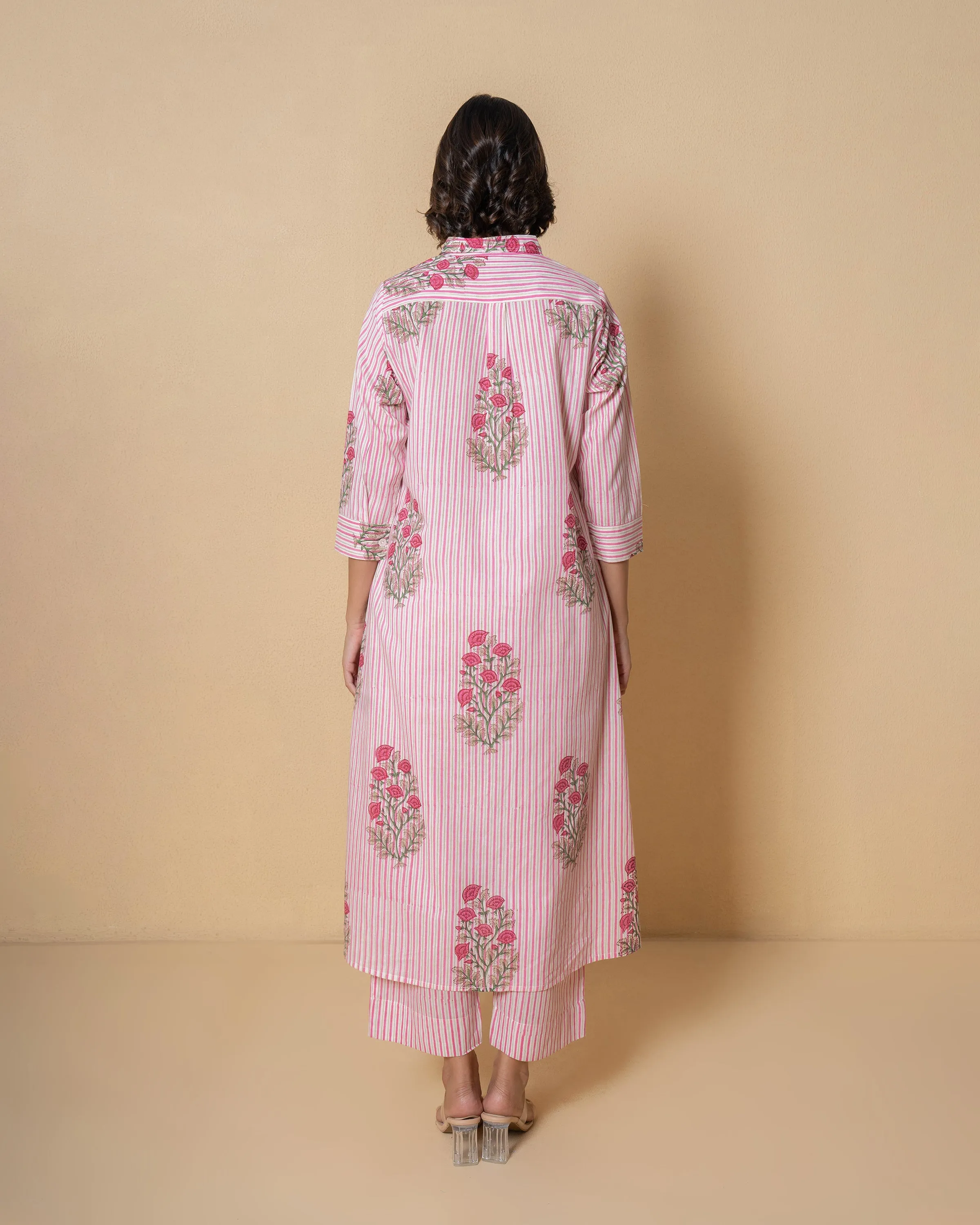 Pink Mirage Block Print Cotton Kurta Set
