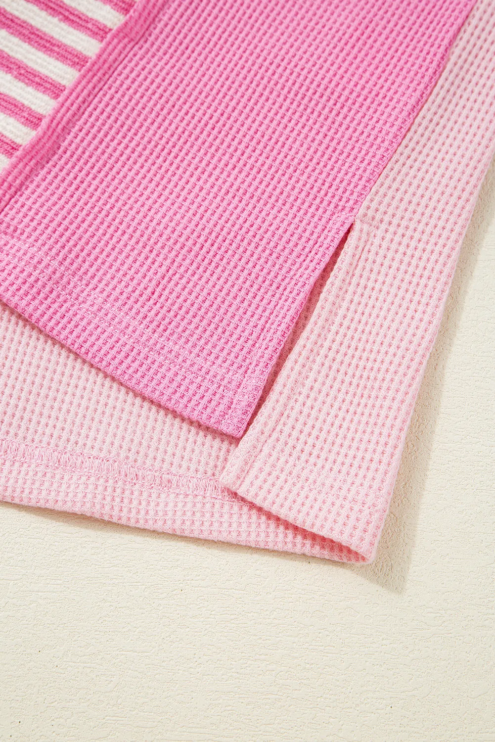 Pink Stripe Color Block Patchwork Loose Half Sleeve T Shirt