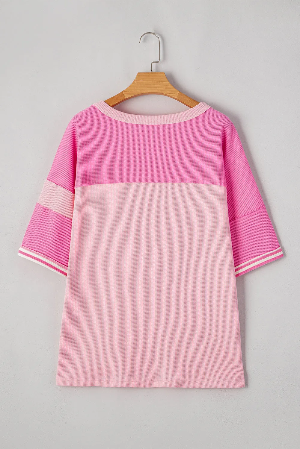 Pink Stripe Color Block Patchwork Loose Half Sleeve T Shirt