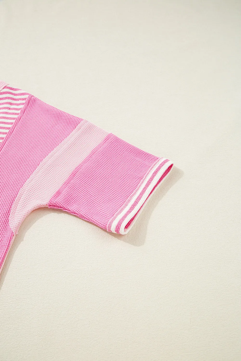 Pink Stripe Color Block Patchwork Loose Half Sleeve T Shirt