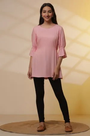Pink Thread Embroidered Kurti and Jeggings Set