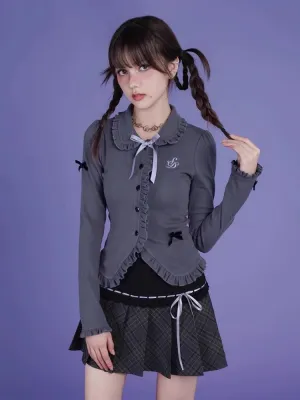 playful gray sweet and cool knitted cardigan
