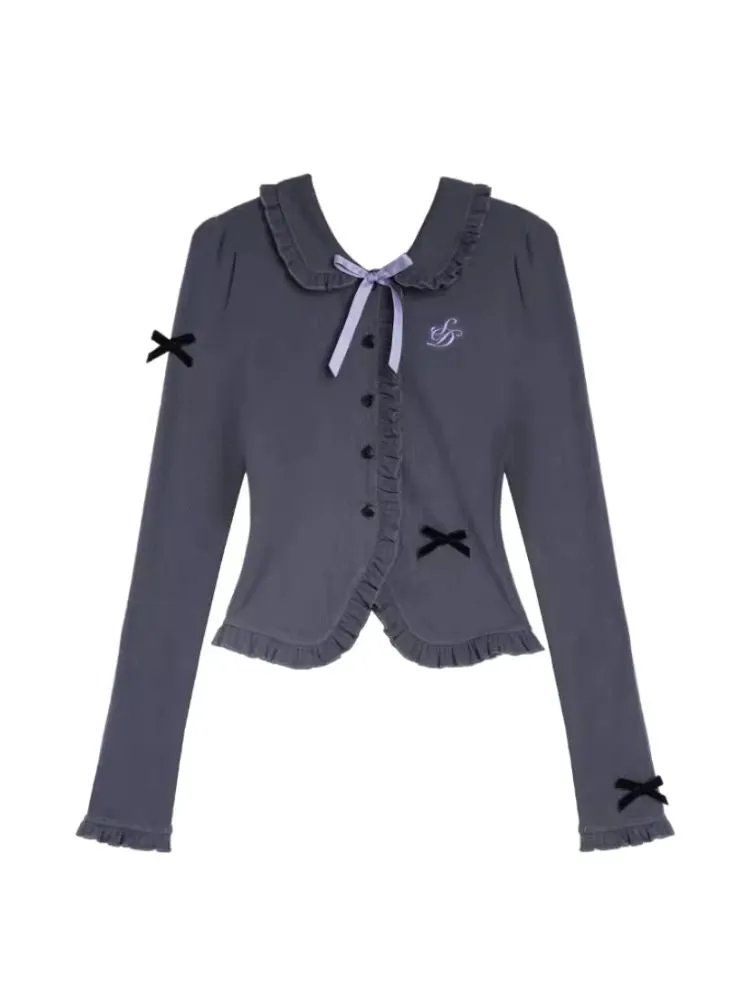 playful gray sweet and cool knitted cardigan