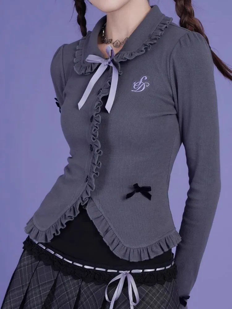 playful gray sweet and cool knitted cardigan