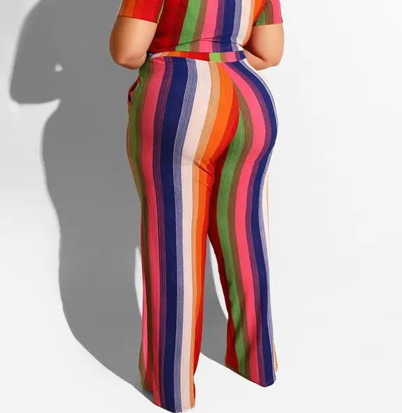Plus Size 2-Piece Stripe Top & Wide Leg Pants Set