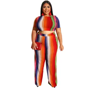 Plus Size 2-Piece Stripe Top & Wide Leg Pants Set