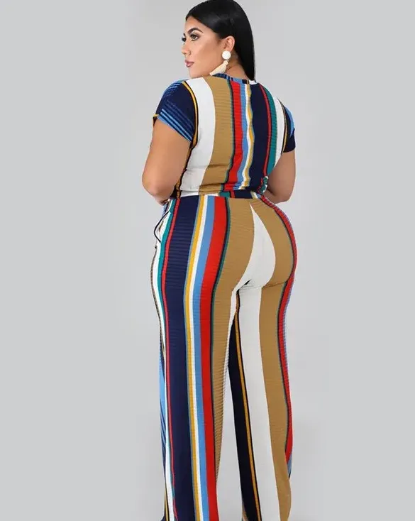 Plus Size 2-Piece Stripe Top & Wide Leg Pants Set