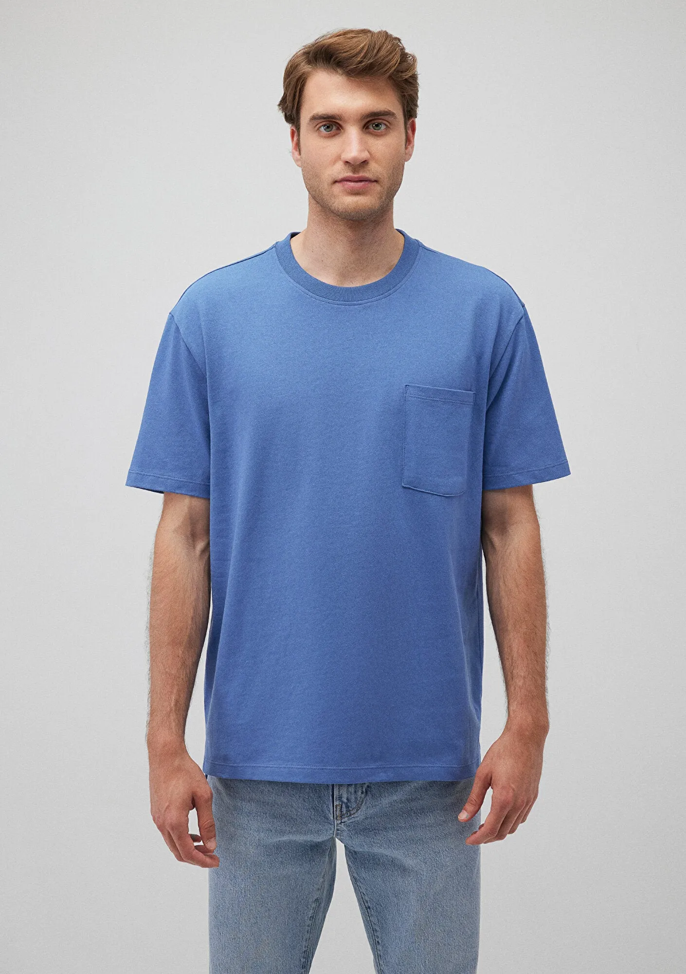 Pocket Detailed Blue Basic T-Shirt