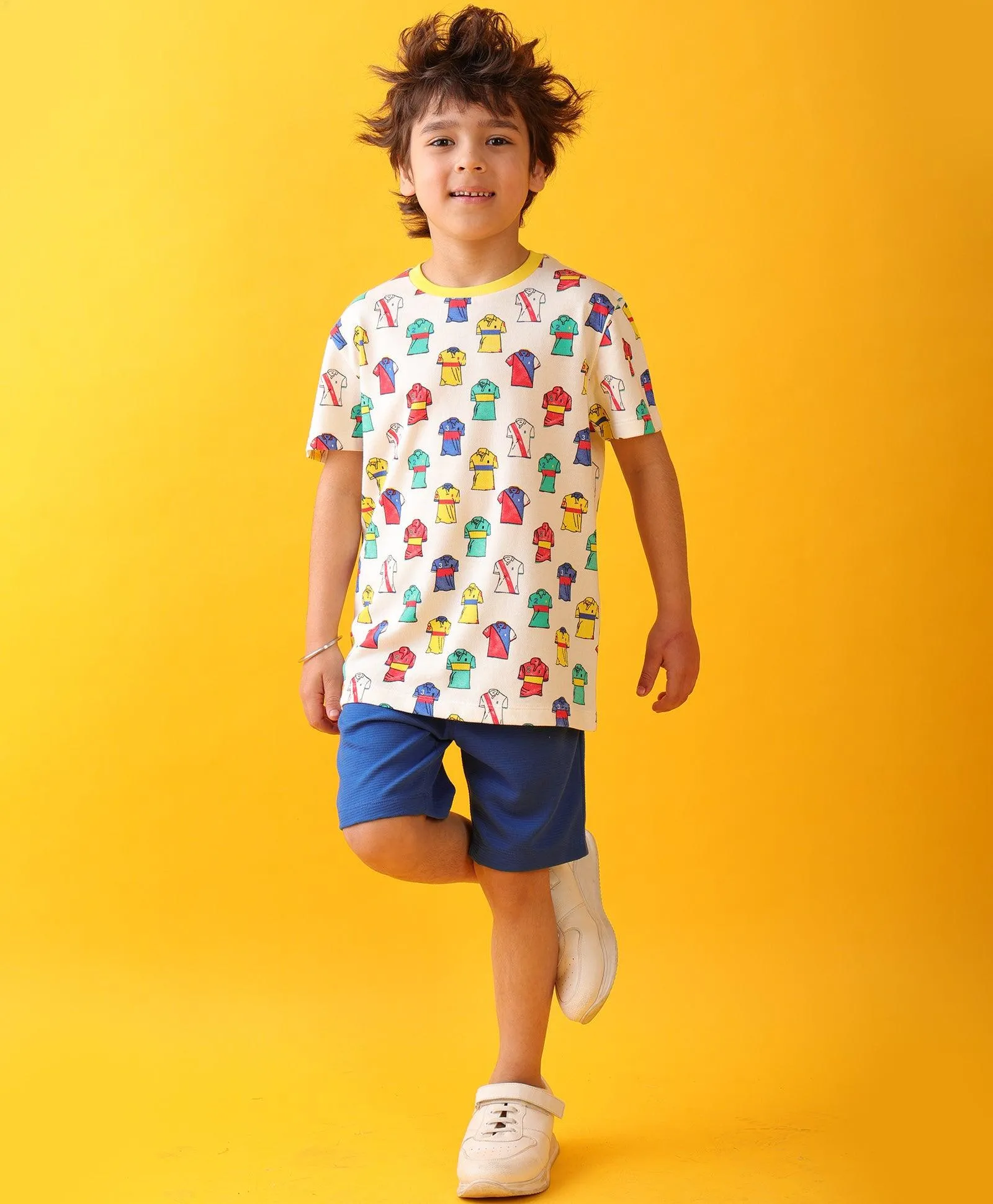 POLO PRINT ROYAL BOYS SHORTS SET - WHITE/ROYAL