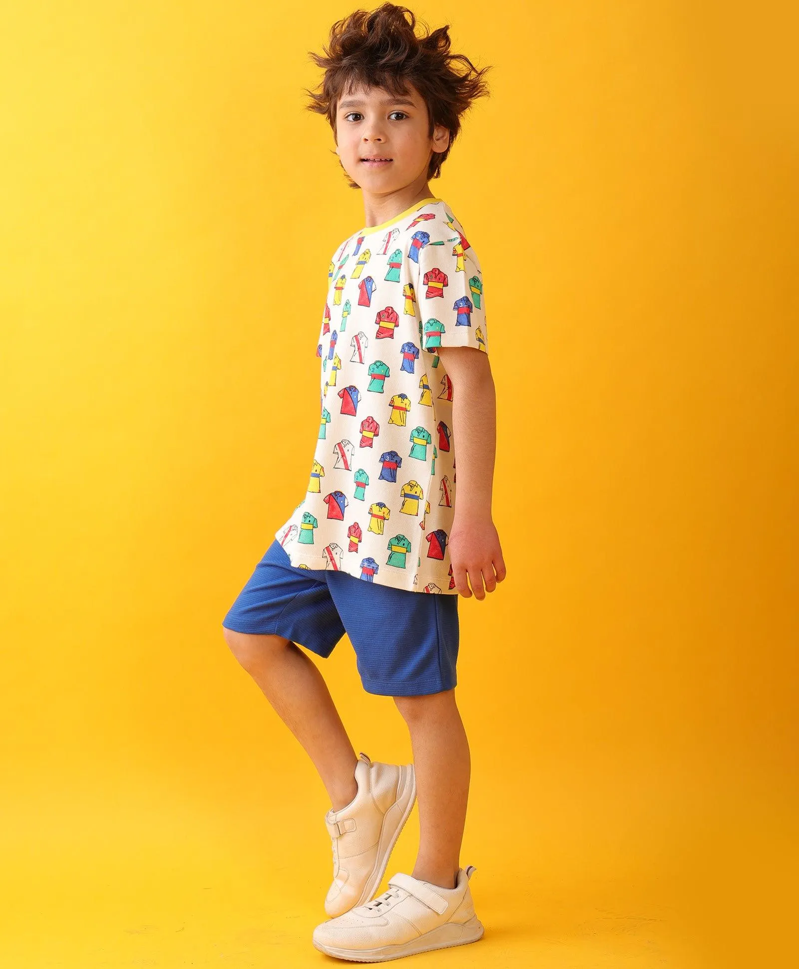 POLO PRINT ROYAL BOYS SHORTS SET - WHITE/ROYAL