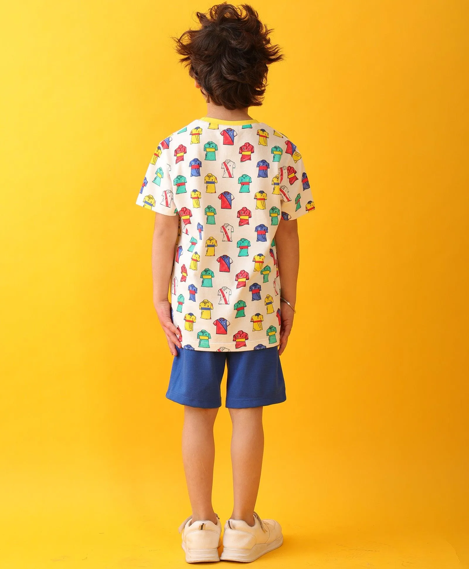 POLO PRINT ROYAL BOYS SHORTS SET - WHITE/ROYAL