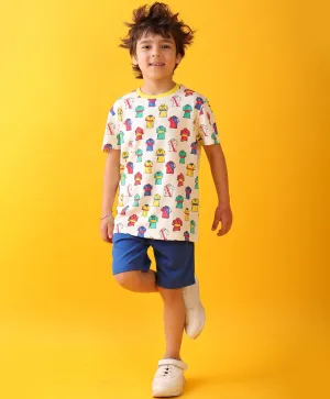 POLO PRINT ROYAL BOYS SHORTS SET - WHITE/ROYAL