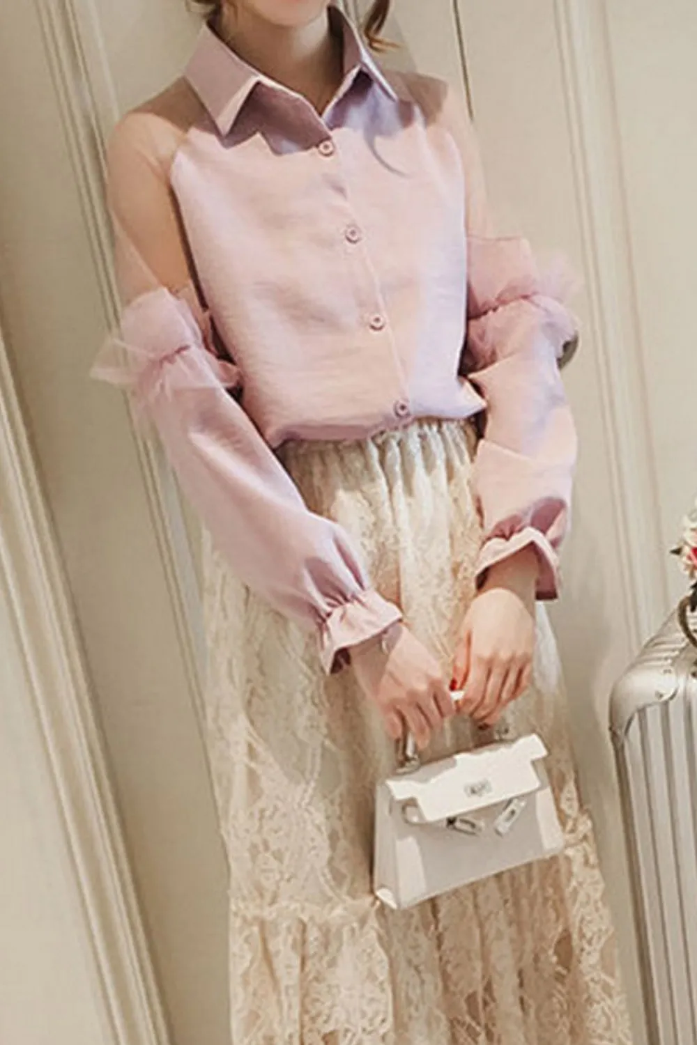 Puff Sleeve Transparent Loose Blouse Shirts
