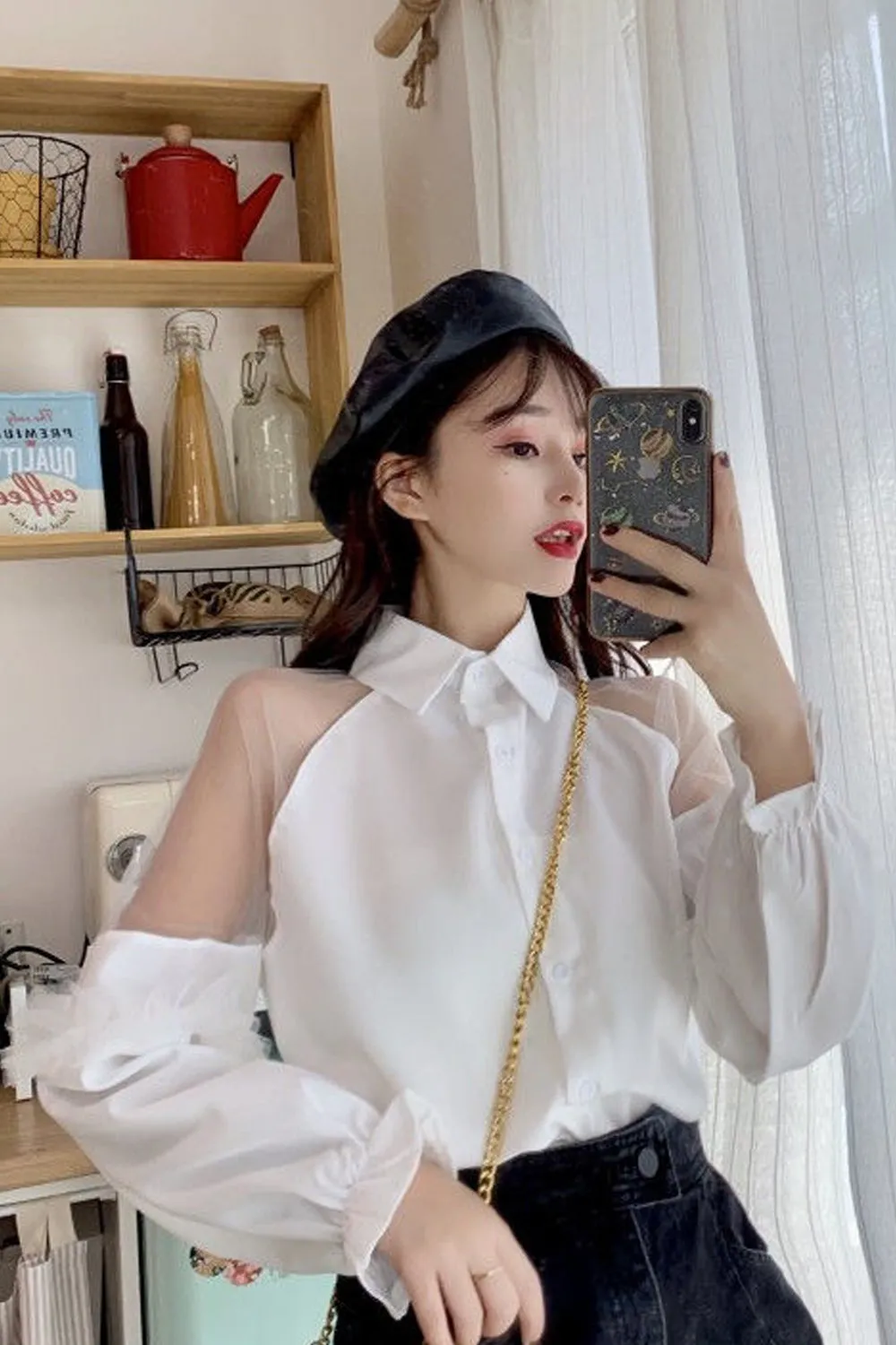 Puff Sleeve Transparent Loose Blouse Shirts
