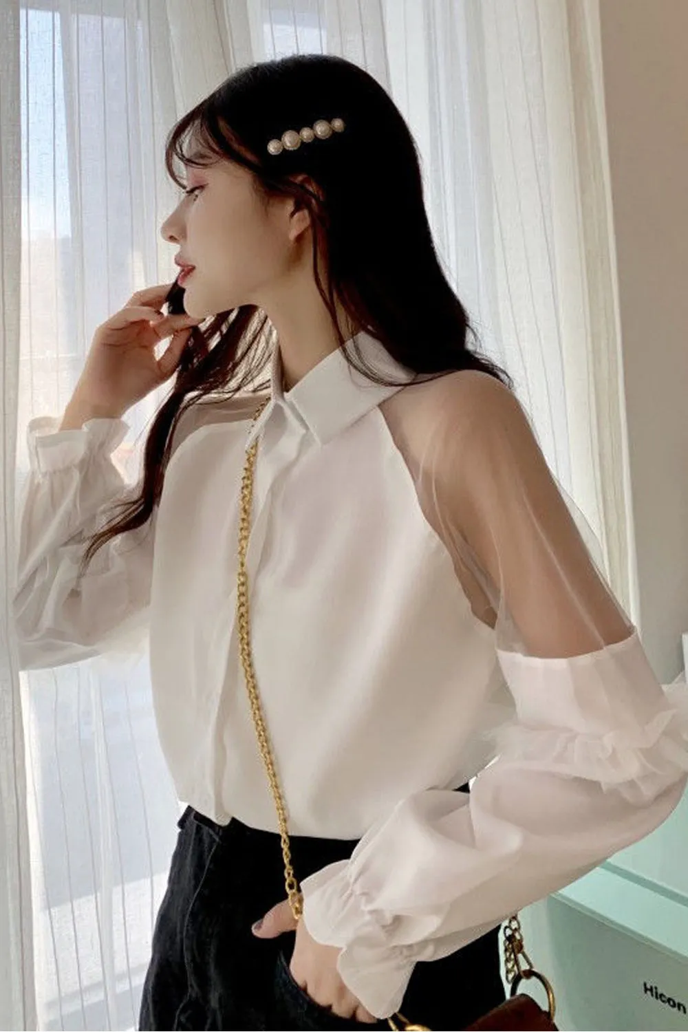 Puff Sleeve Transparent Loose Blouse Shirts
