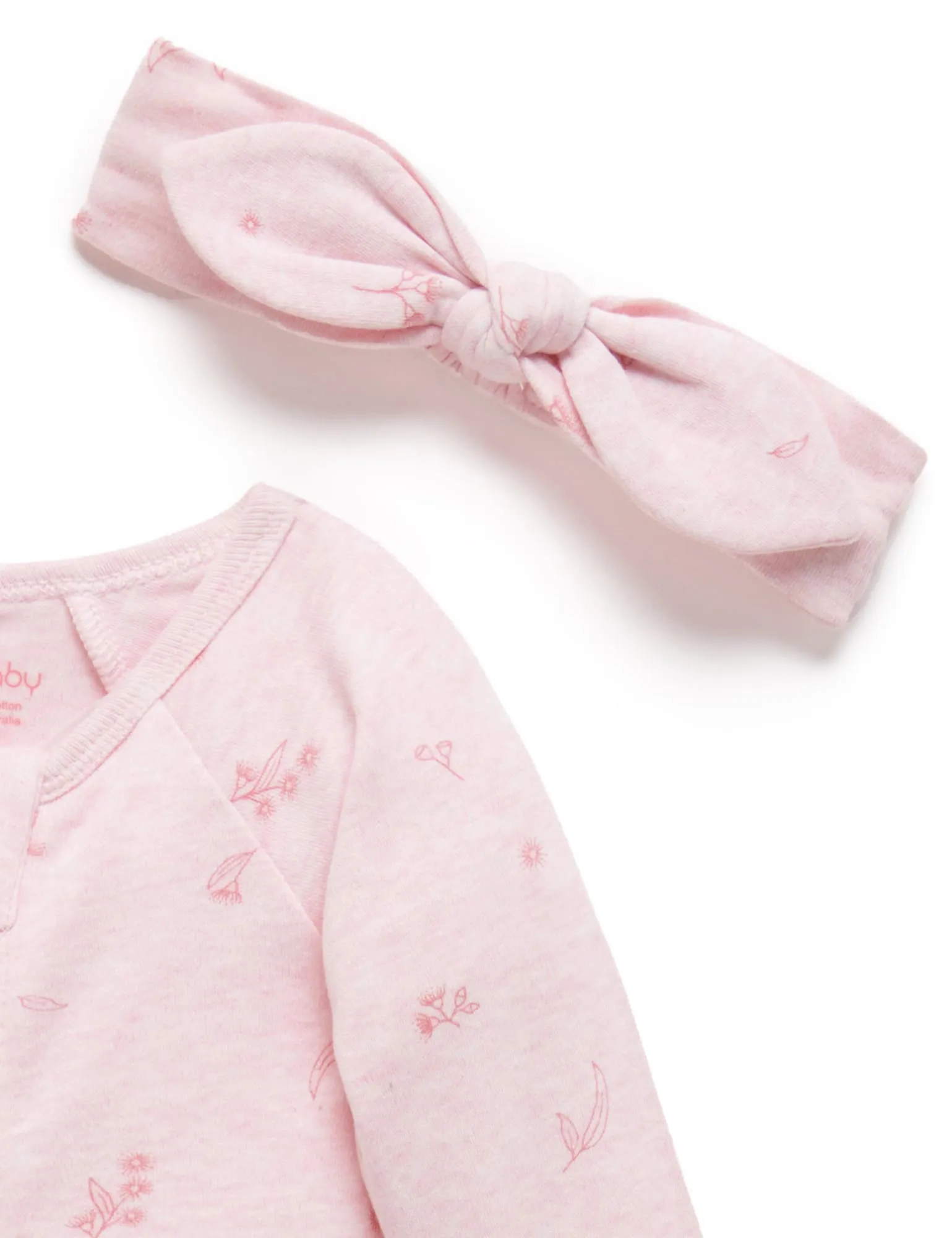 Purebaby Organic Growsuit & Headband Set - Pink Blossom