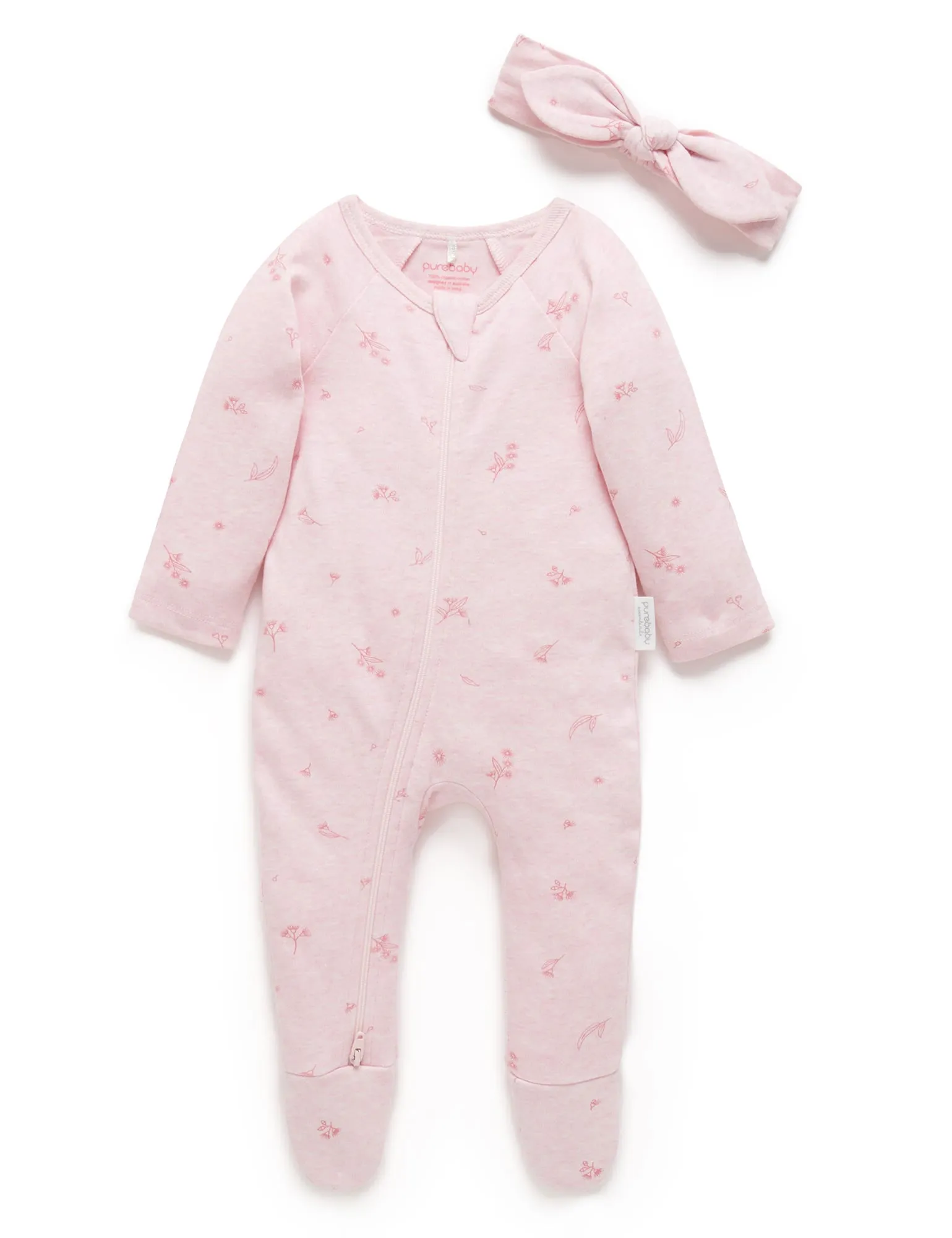 Purebaby Organic Growsuit & Headband Set - Pink Blossom