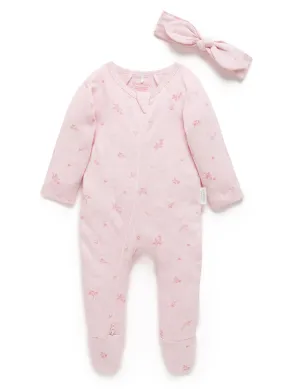 Purebaby Organic Growsuit & Headband Set - Pink Blossom