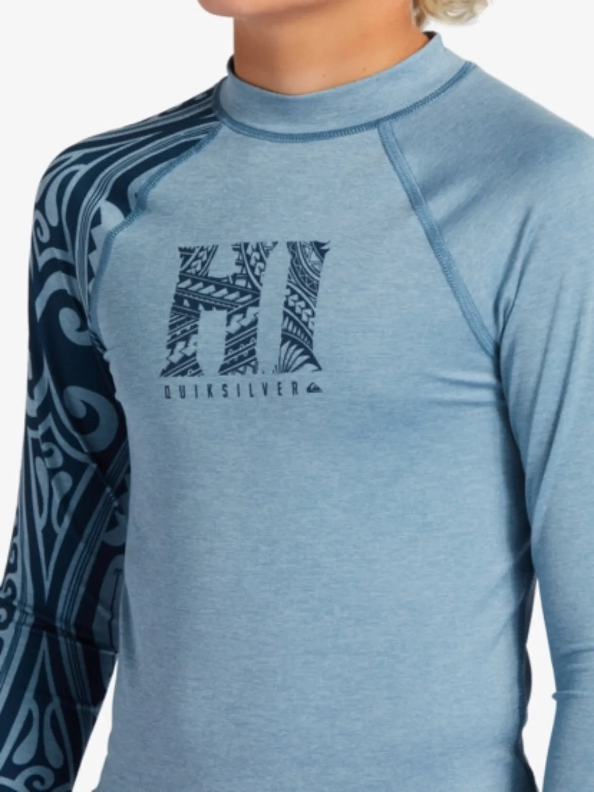 Quiksilver “Solid Streak” Long Sleeved Rashguard in Steel Blue: Size 8 to 16 Years