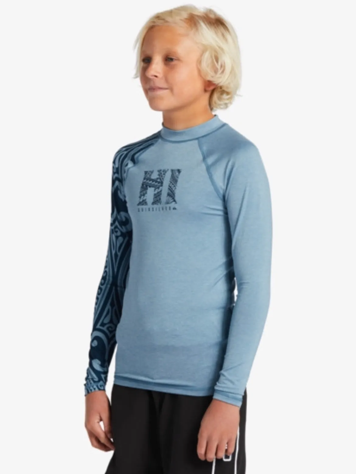 Quiksilver “Solid Streak” Long Sleeved Rashguard in Steel Blue: Size 8 to 16 Years