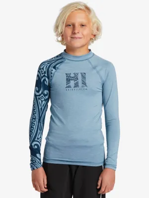 Quiksilver “Solid Streak” Long Sleeved Rashguard in Steel Blue: Size 8 to 16 Years