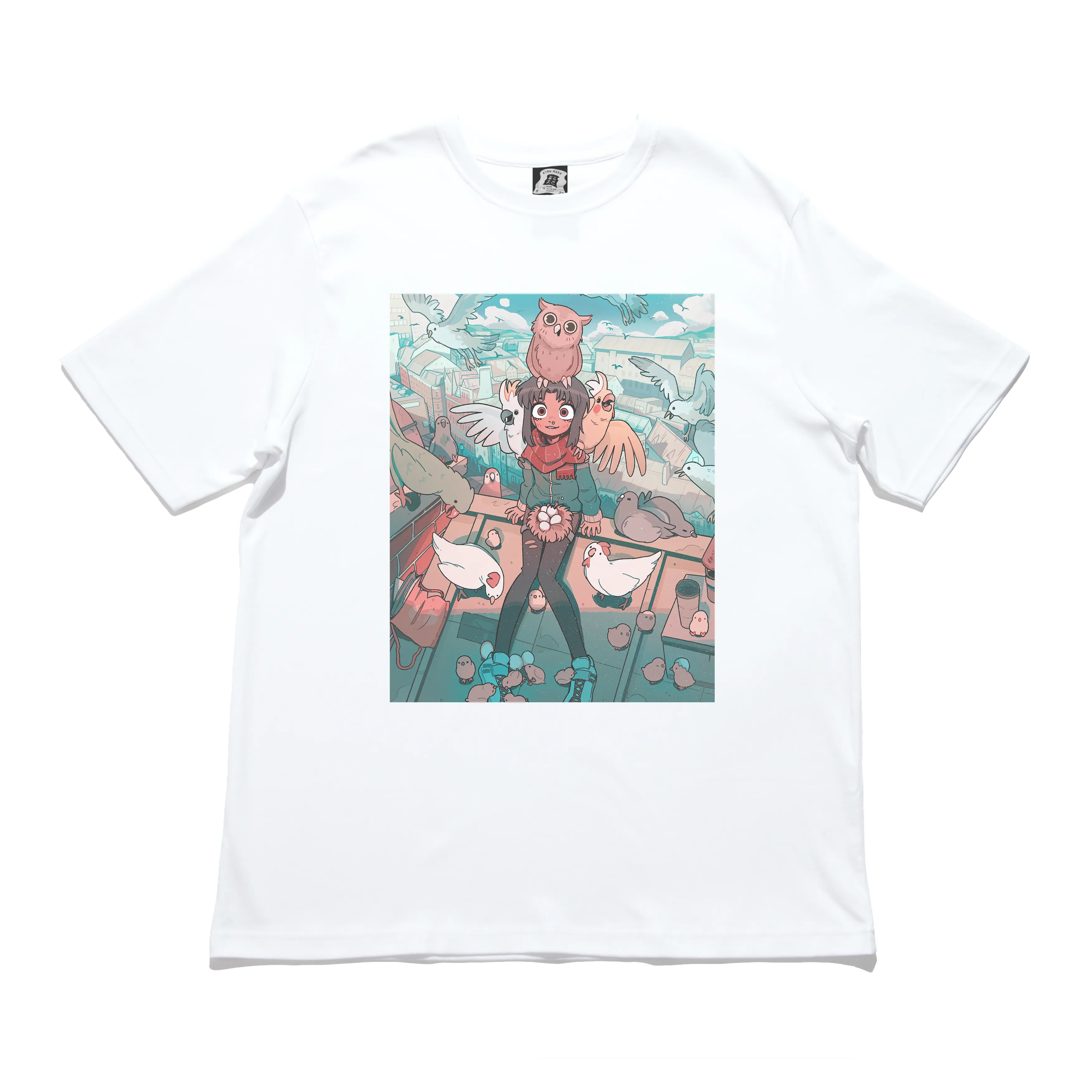 "Bird Girl" Cut and Sew Wide-body Tee White/Black