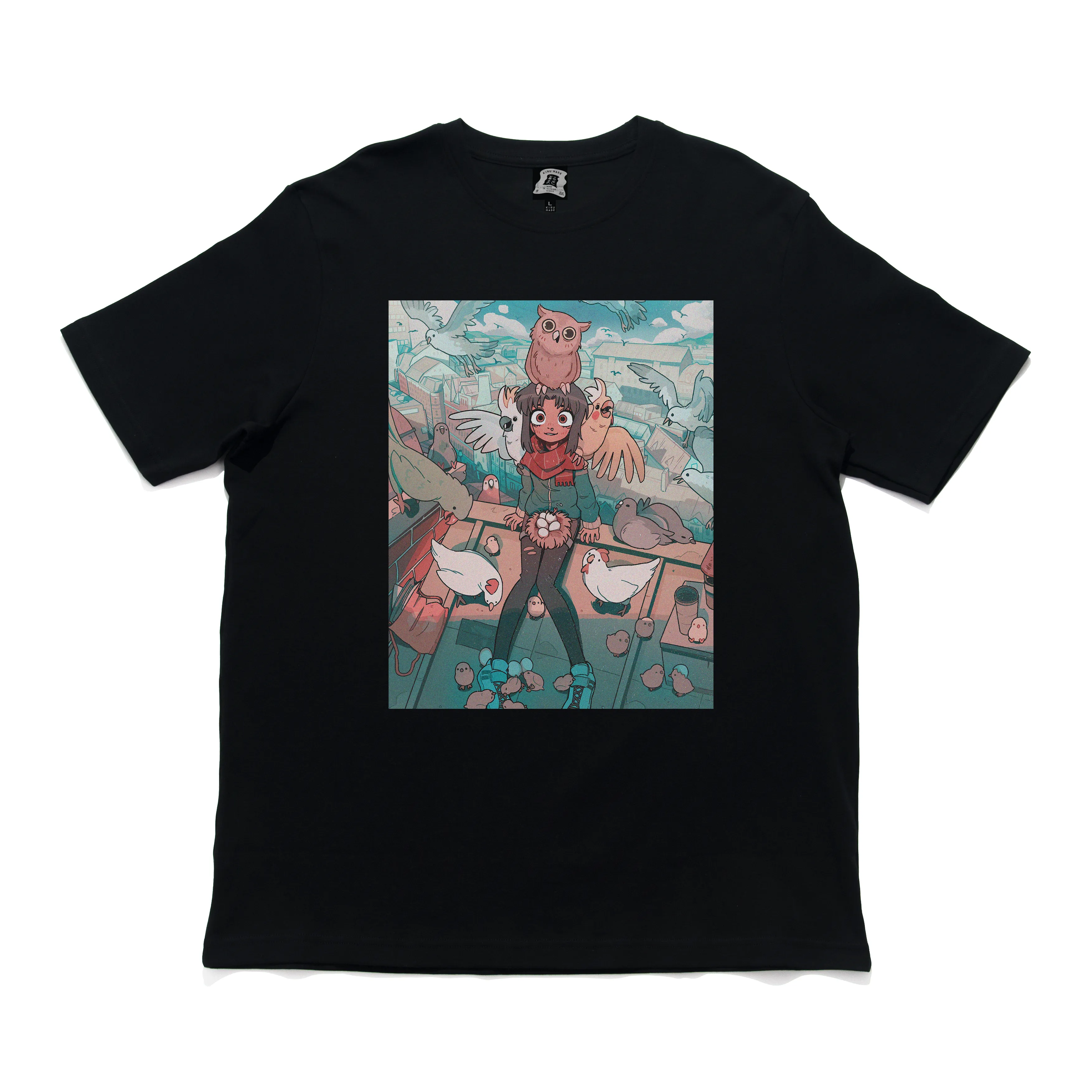 "Bird Girl" Cut and Sew Wide-body Tee White/Black