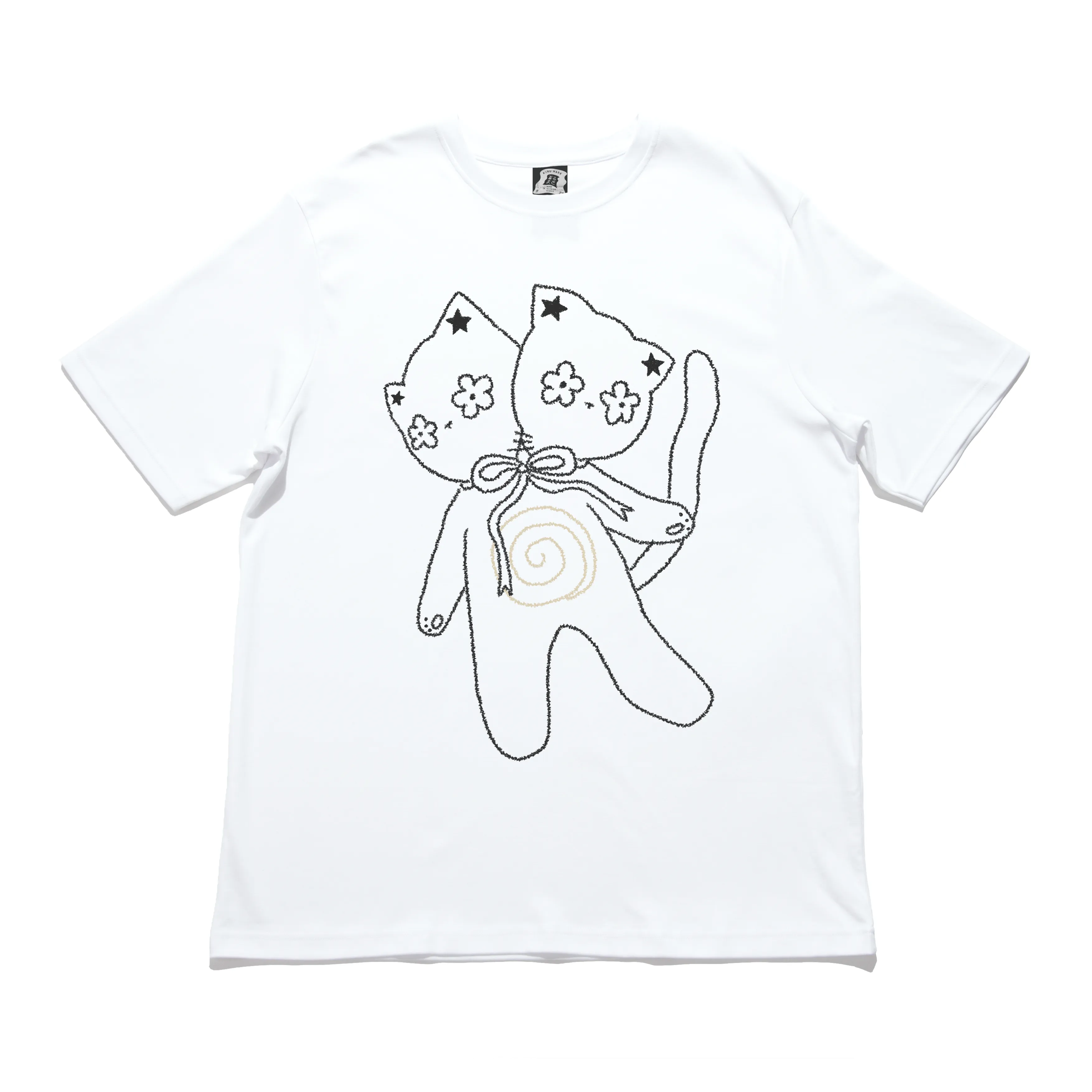 "Double Headed Kitten" Cut and Sew Wide-body Tee White/Black/Beige