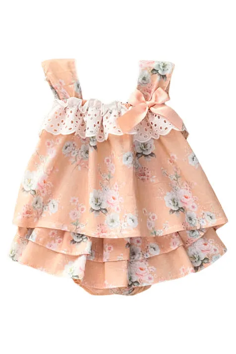 "Edith" Peach Floral Blouse & Skirt