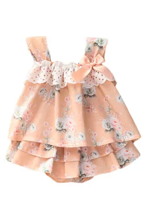 "Edith" Peach Floral Blouse & Skirt