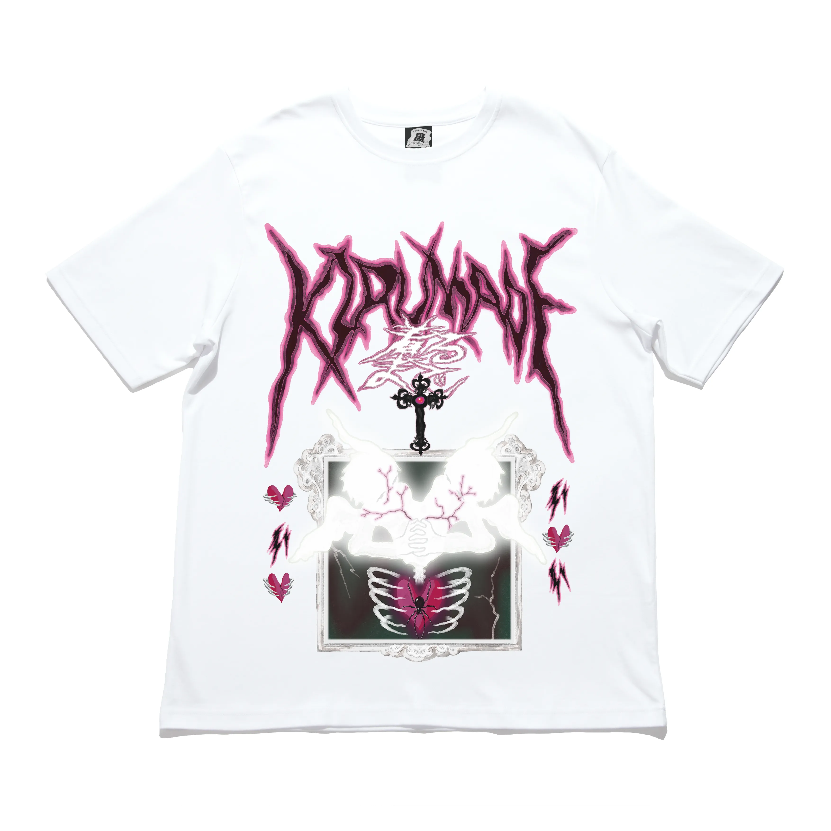 "Gothic Hearts" Cut and Sew Wide-body Tee White/Black