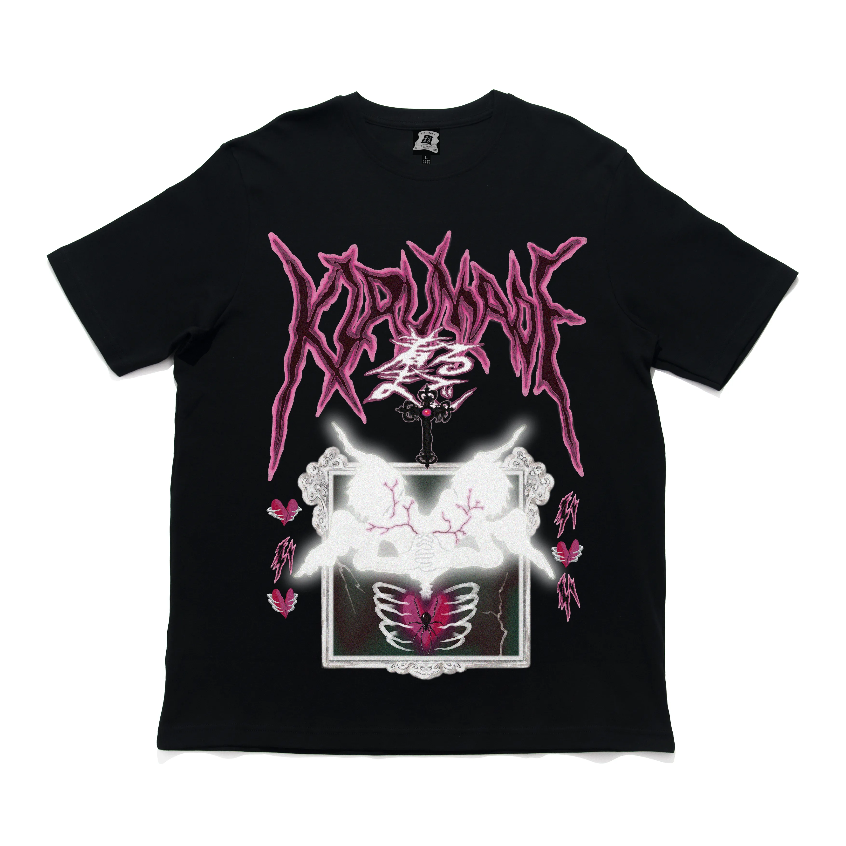 "Gothic Hearts" Cut and Sew Wide-body Tee White/Black