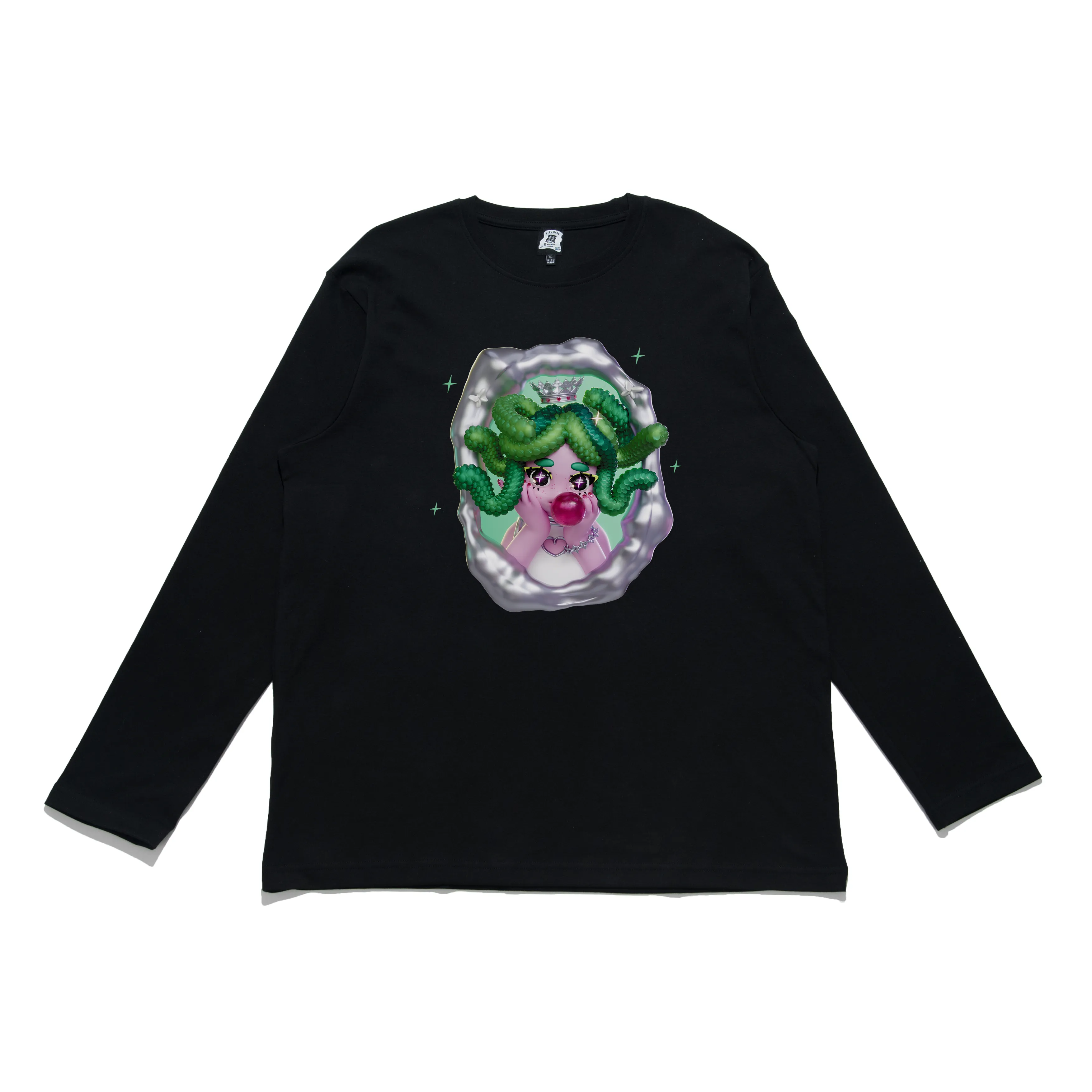 "Medusa Gorgon Cut and Sew Wide-body Long Sleeved Tee White/Black