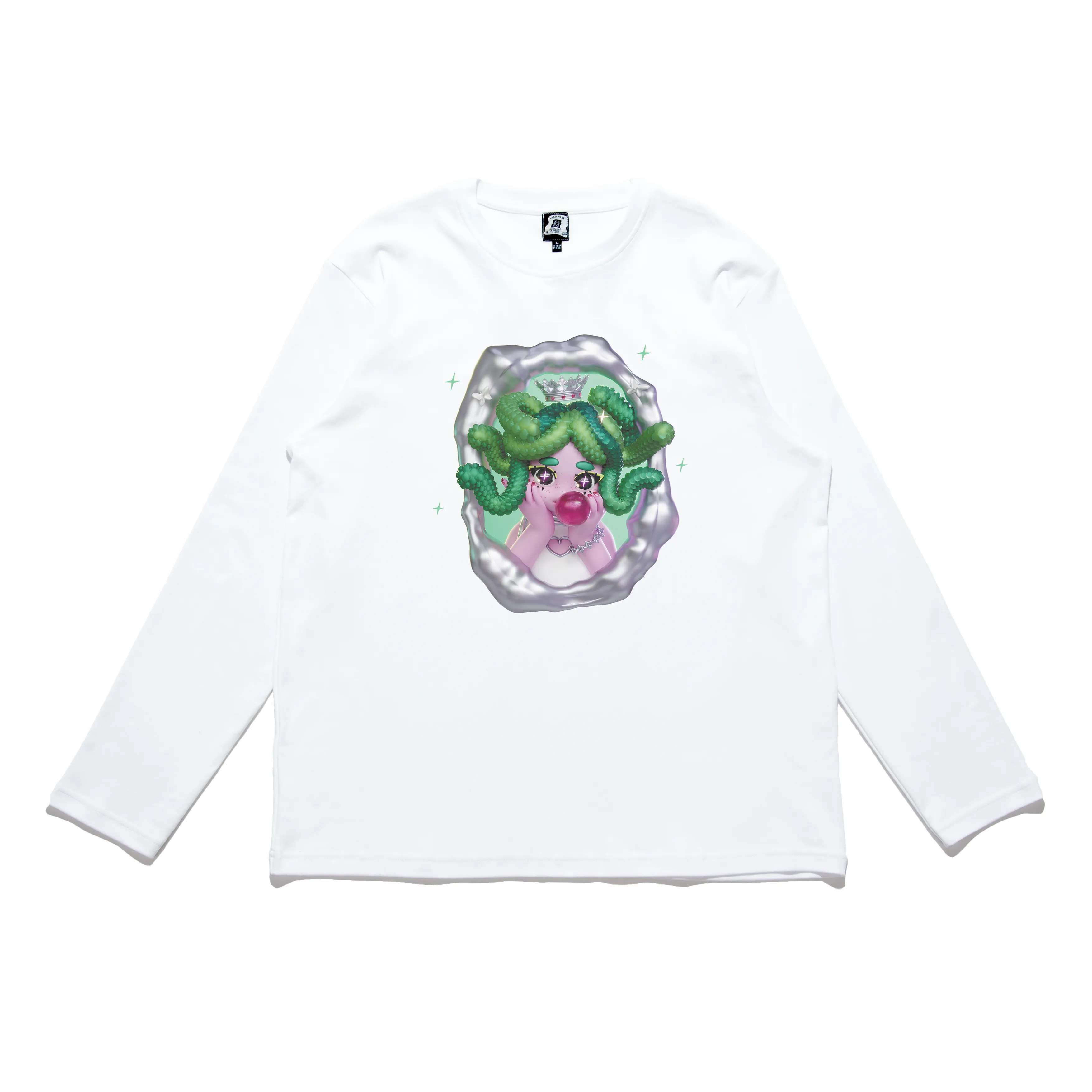"Medusa Gorgon Cut and Sew Wide-body Long Sleeved Tee White/Black