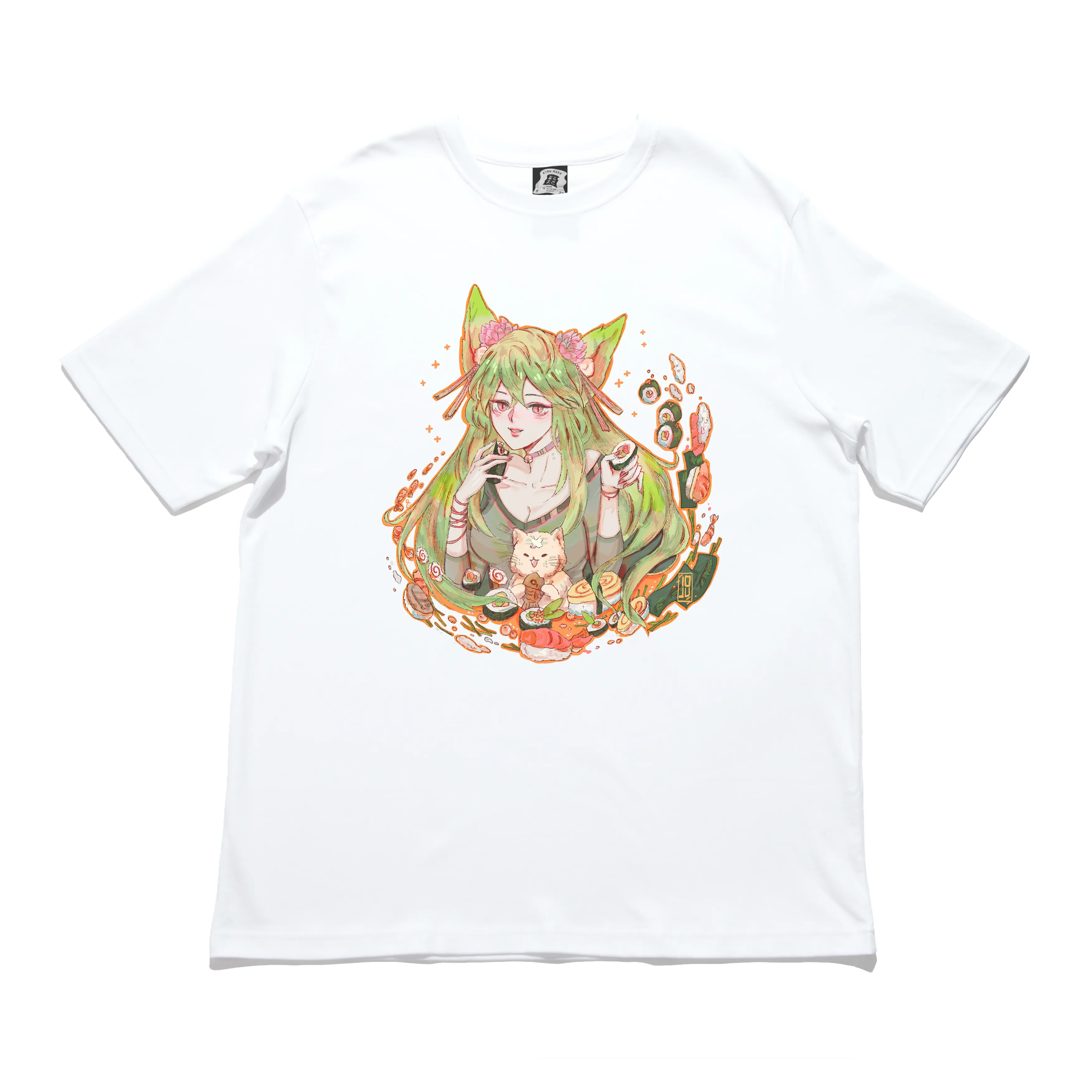 "Sushineko" Cut and Sew Wide-body Tee White
