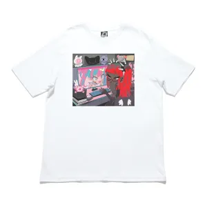 "Virtual girlfriend" Cut and Sew Wide-body Tee White